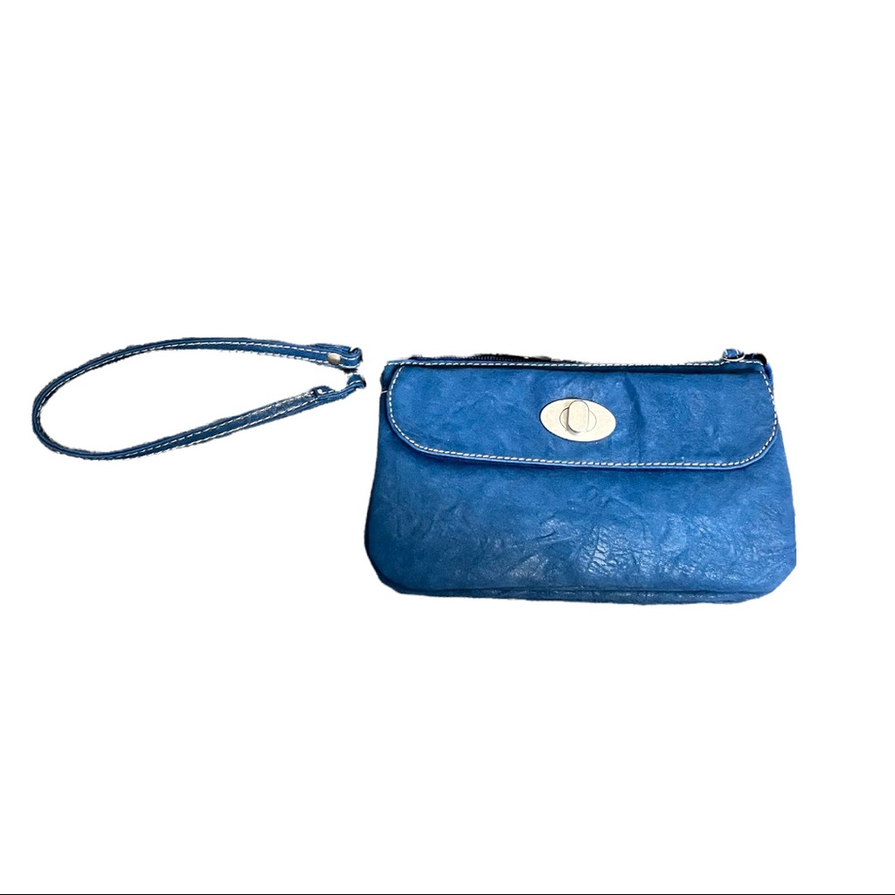 G.H. Bass & Co Metallic Blue Denim Faux Leather Wristlet/Wallet.